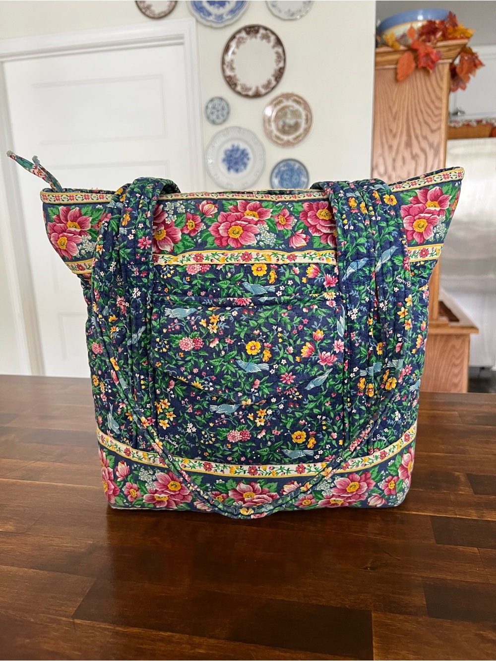 Vera Bradley Vintage Bluebird Villager Tote - Picture 3 of 10